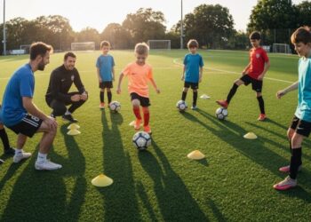 spaßiger fokussierter Jugendsoccer-Fertigkeiten