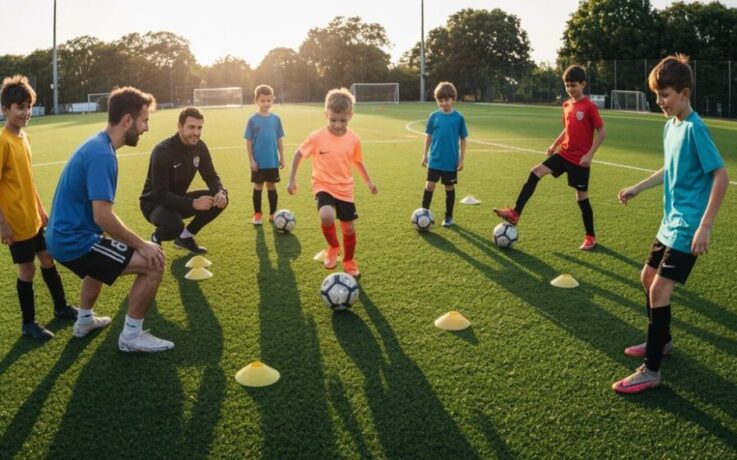 spaßiger fokussierter Jugendsoccer-Fertigkeiten